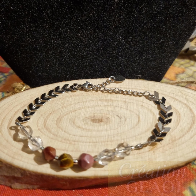 Mookaite, oeil de tigre et cristal de roche 