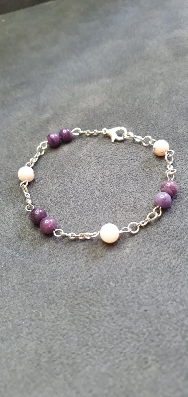 Bracelet acier inoxydable en Sugilite et Opale rose 