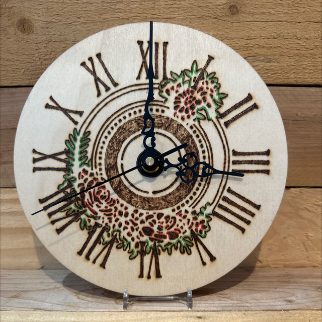 Floral Pyrography Clock 