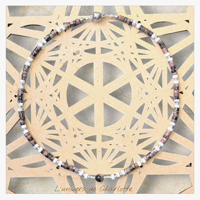Collier "Howlite & Rhodonite" heichi CH-4