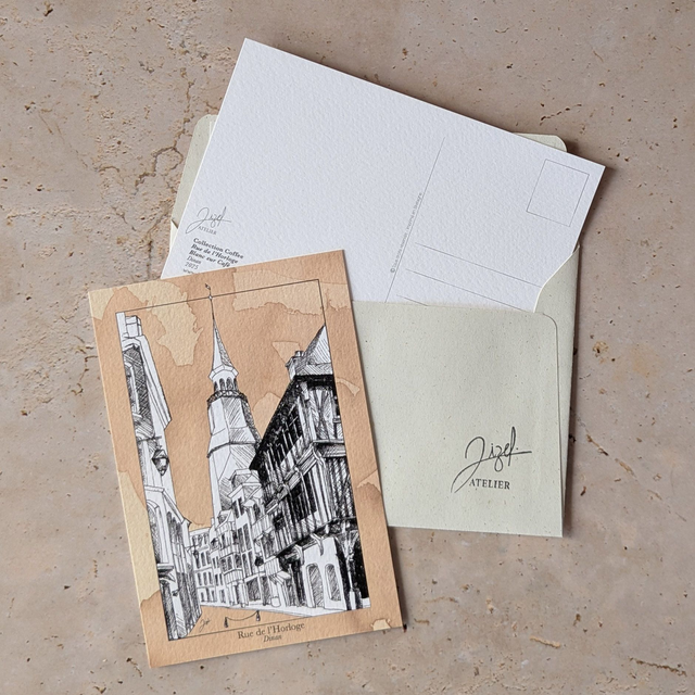 Carte postale - Café - Dinan, Rue de l'Horloge