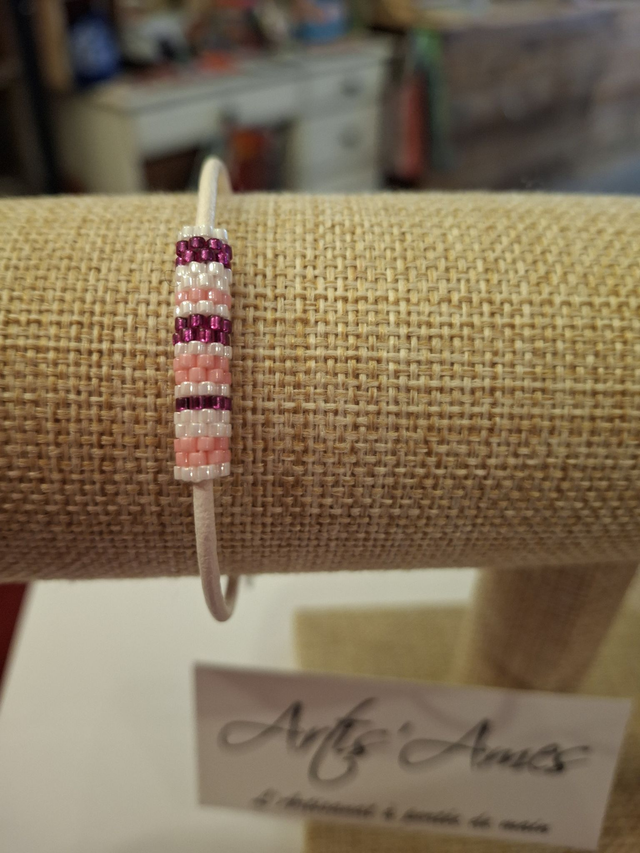 Bracelet tissé rouleau violet et rose