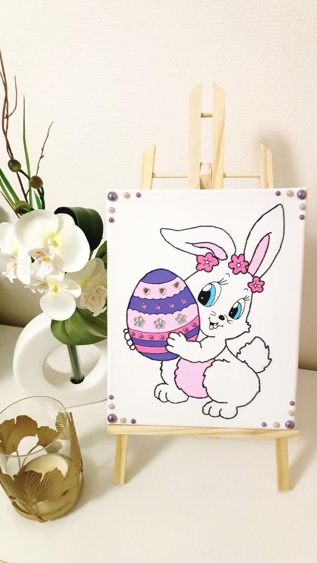 Toile brodée Lapin de Pâques