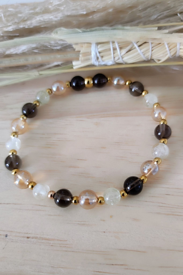 Bracelet "Optimisme et Confiance en soi" Quartz fumé et Citrine