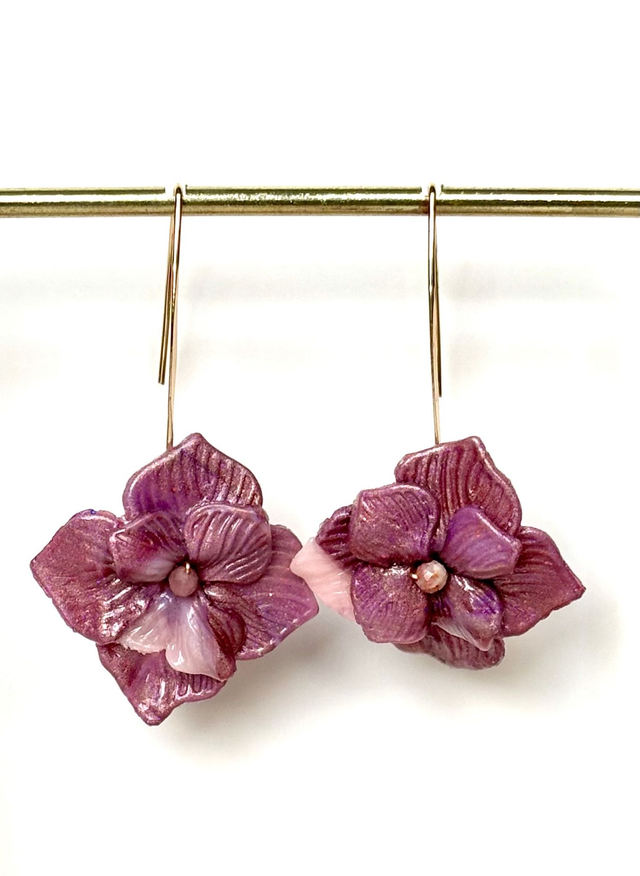 Boucles « Hortensias parme » 