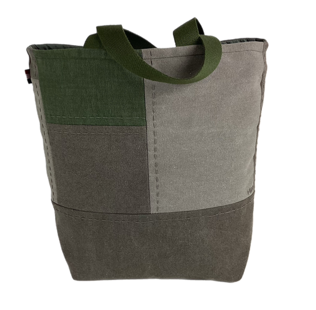 Tote bag patchwork Sashiko kaki/beige