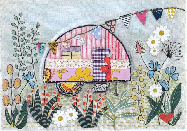 Tableau arts textiles cabane - La roulotte des jours heureux 