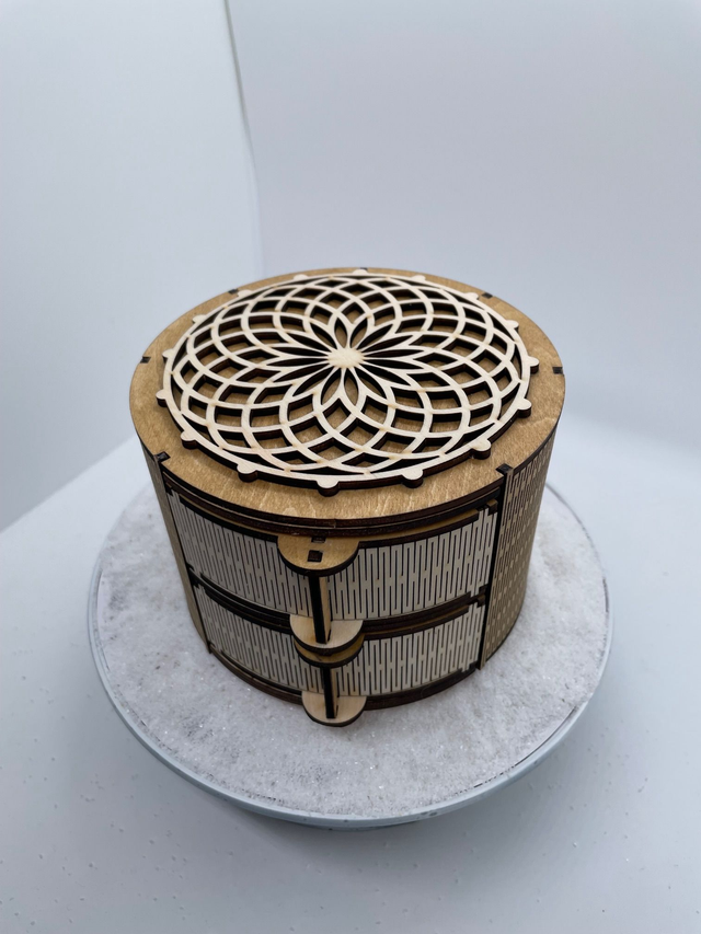 Boîte à bijoux ronde à 2 tirroirs