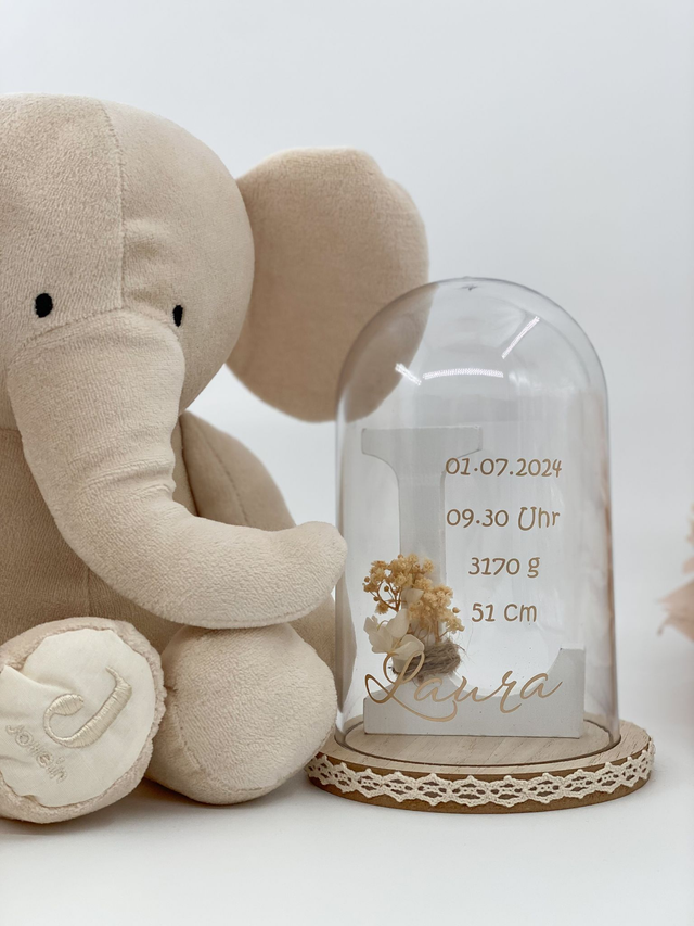 Kuppel „Willkommen im Leben“ – personalisiert mit den Geburtsdaten des Kindes