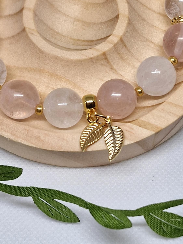 Bracelet Jade blanc et Quartz rose de 1,2 cm.