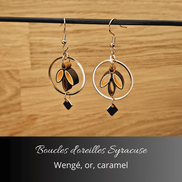 Boucles d&#039;oreilles Syracuse - Wengé, or, caramel