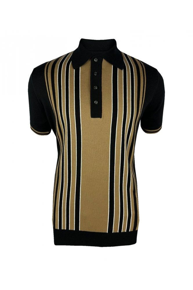 Trojan TR-8914 Stripe Front Panel Knit Polo - Black 