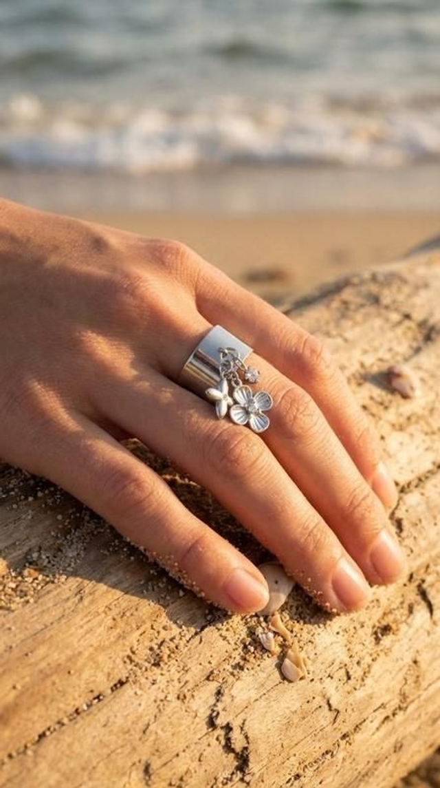 Bague acier ajustable Flora 