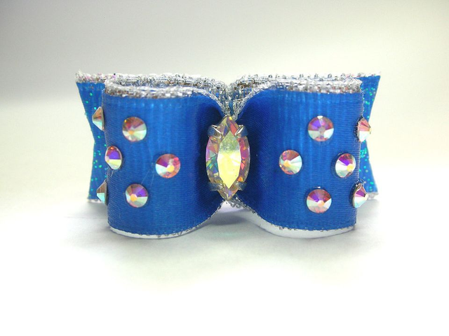 Noeud pour chien- simple coque-bleu-strass-luxe-exposition chien-bowsnoeuds