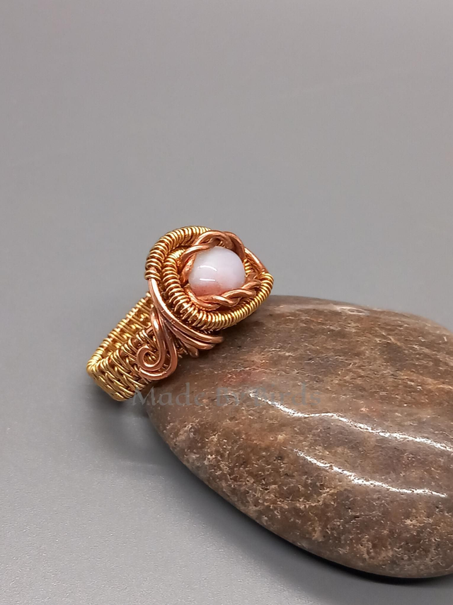 Copper &amp; Brass Fancy Jasper Wire Wrapped Weaved Ring