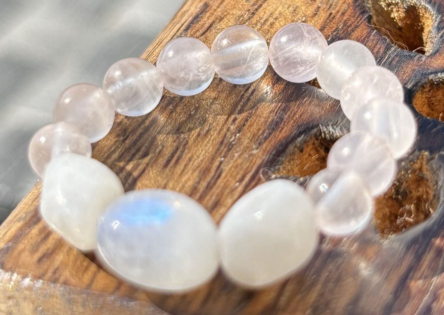 Bague - S/M - Quartz Rose et Pierre de Lune