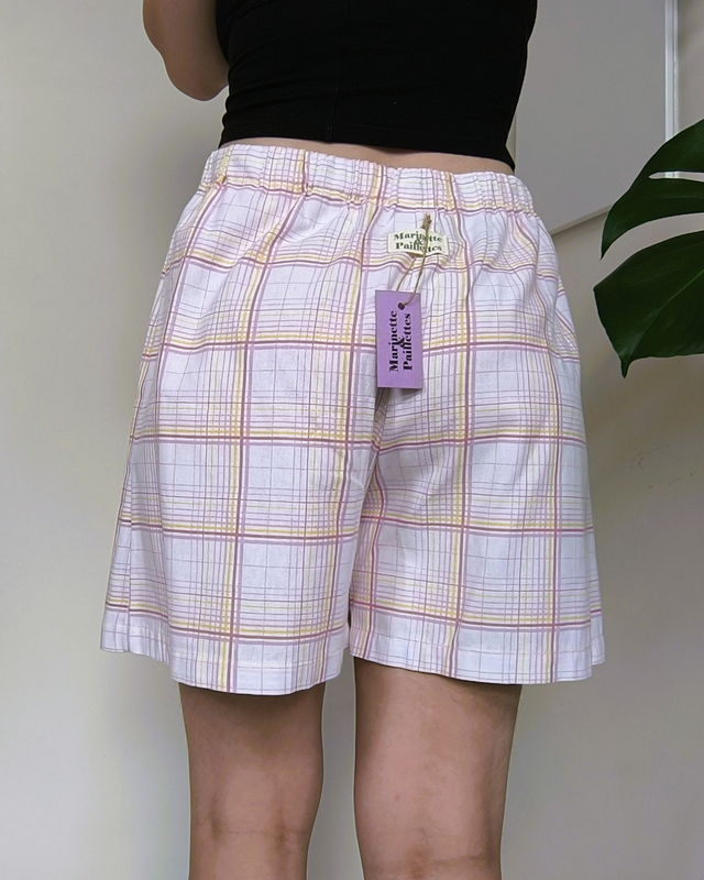 Short upcyclé carreau rose et jaune - Taille 2