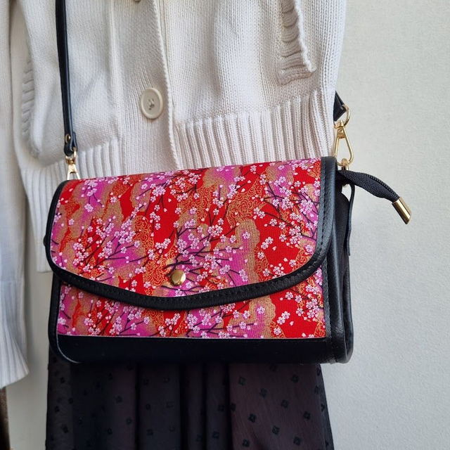 Mini-sac cartable "Akina" rouge doré & simili cuir noir