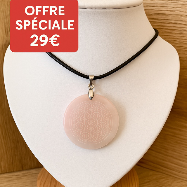 Pendentif Fleur de Vie Quartz Rose 