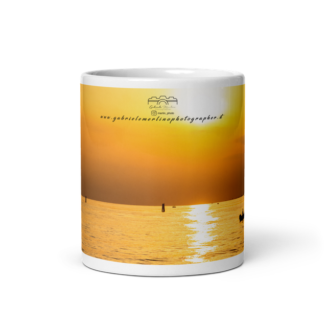  Tazza bianca lucida sunset sea boat 