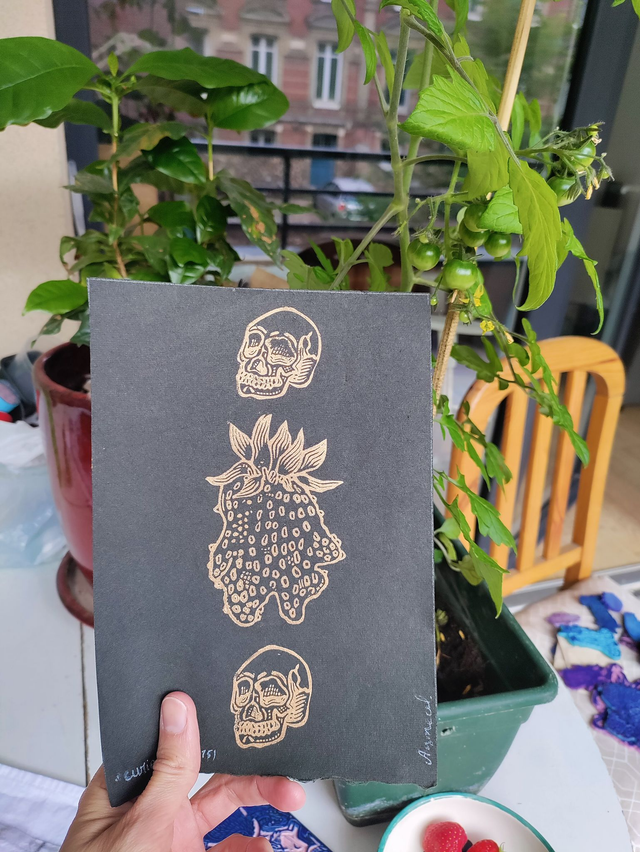 Impression Linogravure "cabinet de curiosité" impressions aléatoires format A5