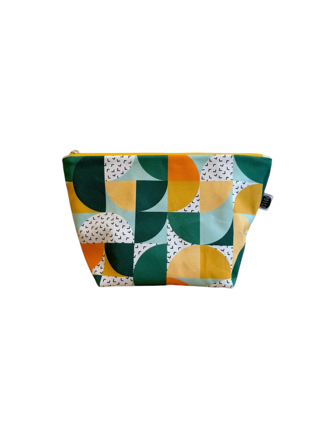Trousse de toilette - tissu intérieur imperméable - BAUHAUS (vert - orange - jaune)