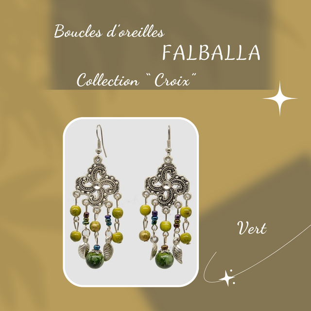 Boucles d&#039;oreilles FALBALLA - Collection Croix - Vert