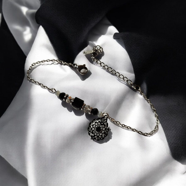 Bracelet acier inoxydable noir et argenté