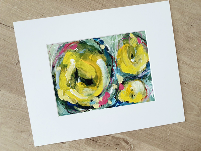 Cheer up buttercup - Origineel schilderij, acrylverf op papier, incl. wit passepartout