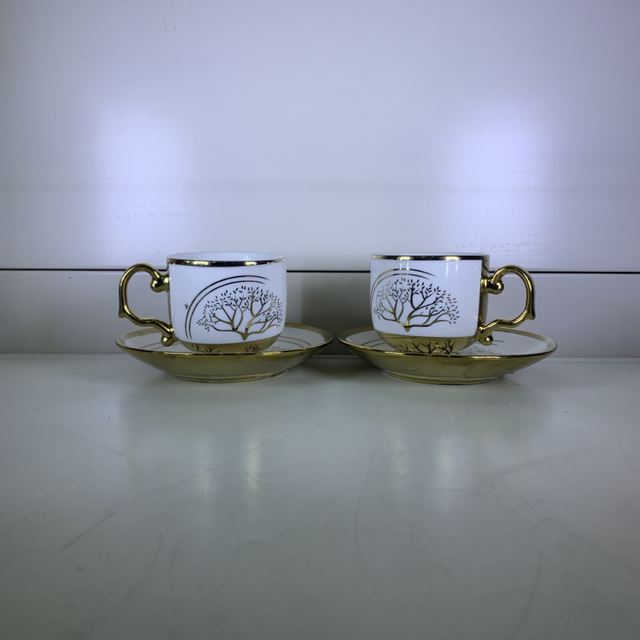 Service à café 6 pièces-doré blanc arbre vintage