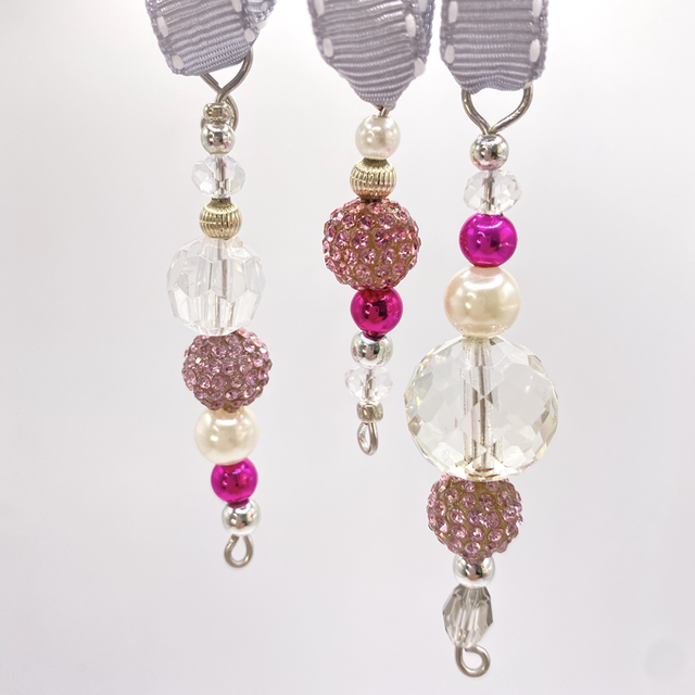 UPCYCLED Icicles x 3 Christmas Decoration Set Pink, Clear and Silver tone vintage beads