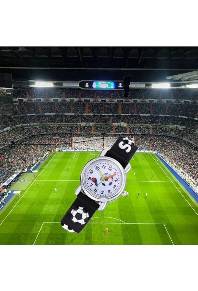 Schwarze Soccer Fussball Kinderuhr