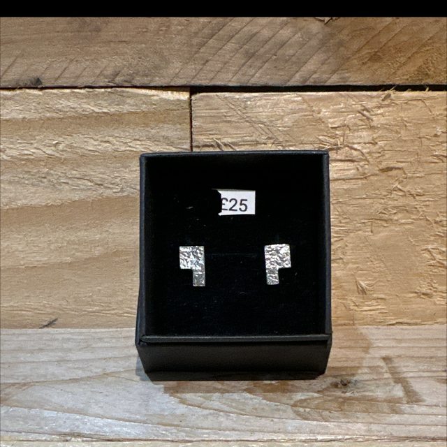 Silver Block Stud Earrings 