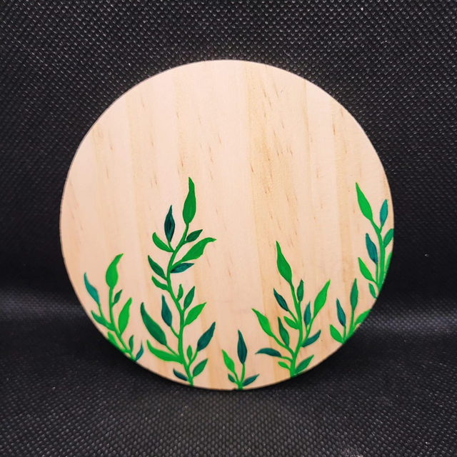 Dessous de verre en bois au motif &quot;feuillage de printemps&quot;
