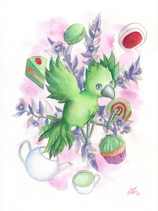 Illustration aquarelle - Chocobo vert