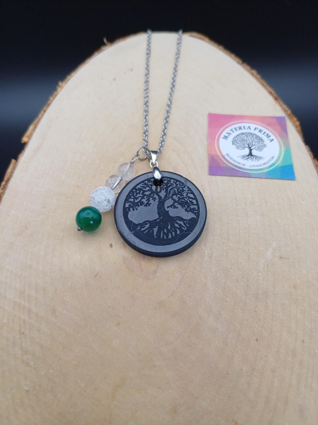 Collier shungite arbre de vie / onyx vert / cristal