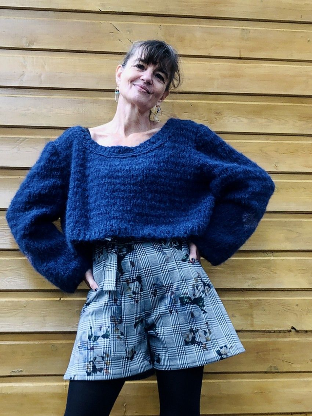 Pull mohair bleu saphir et violet