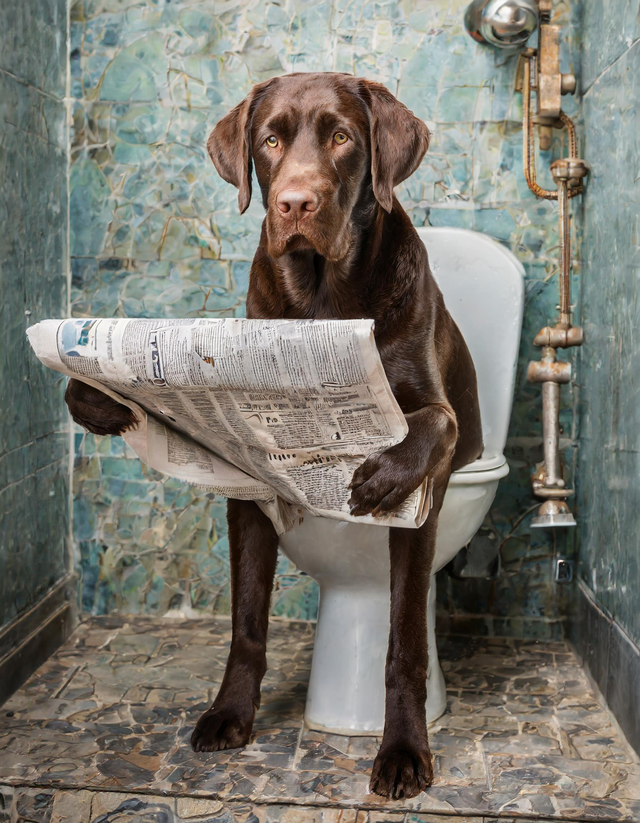 Labrador on The Toilet Framed Canvas