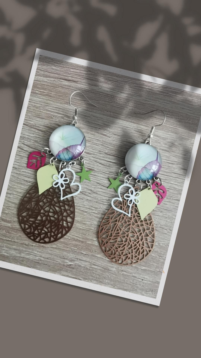 Boucles cabochon feuilles réf 180