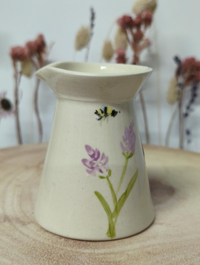 Hand crafted and hand painted milk jug by Caroline Dilworth of Les Papillons homeward.