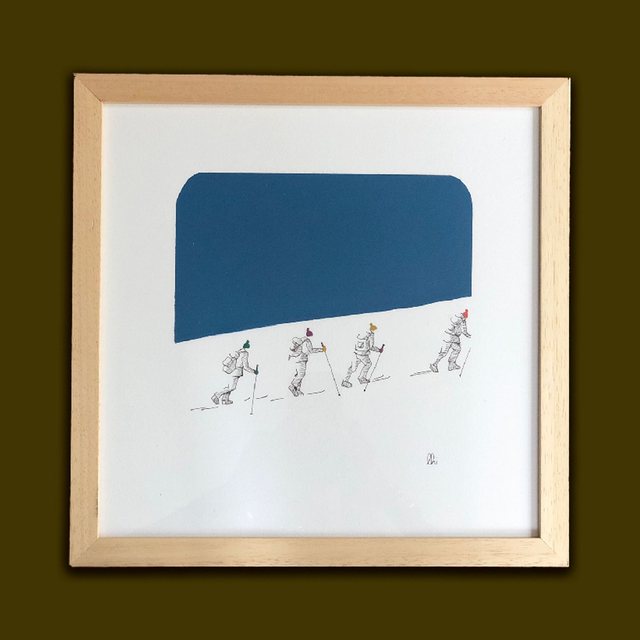 dessin encadré "4 randonneurs"