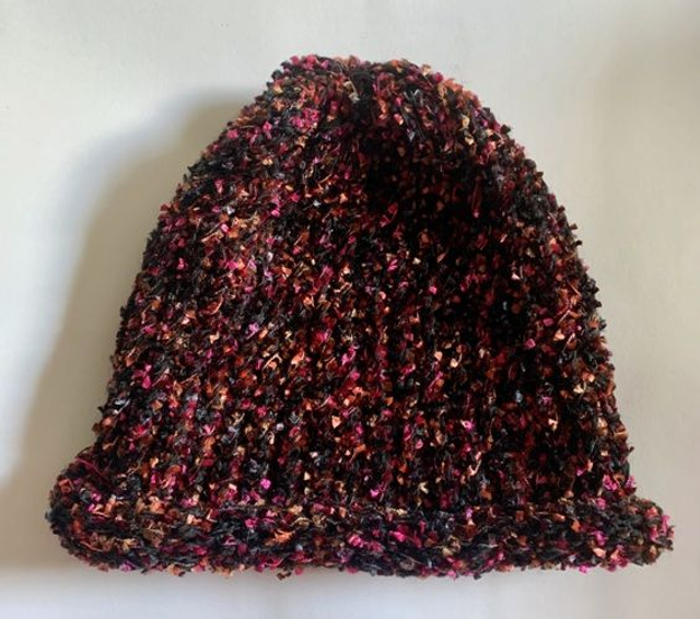 Hand Knitted Confetti Beanie Hat with Rolled Brim - S/M 