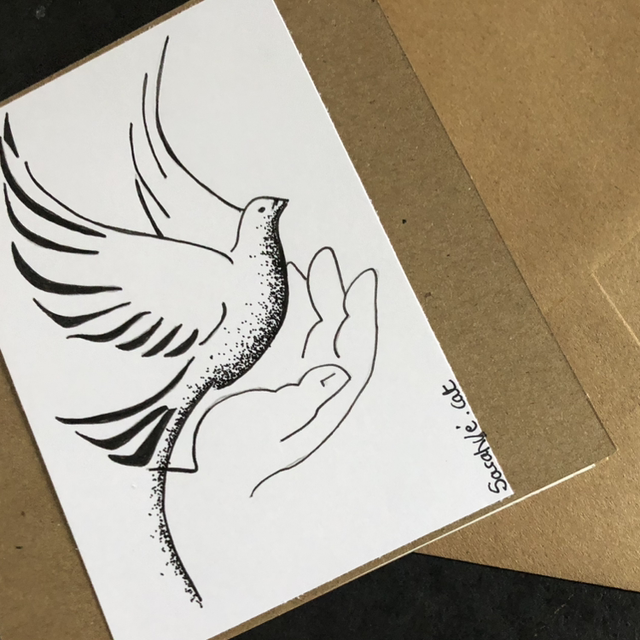 Carte - colombe - 13,5 x 13,5 cm - enveloppe kraft