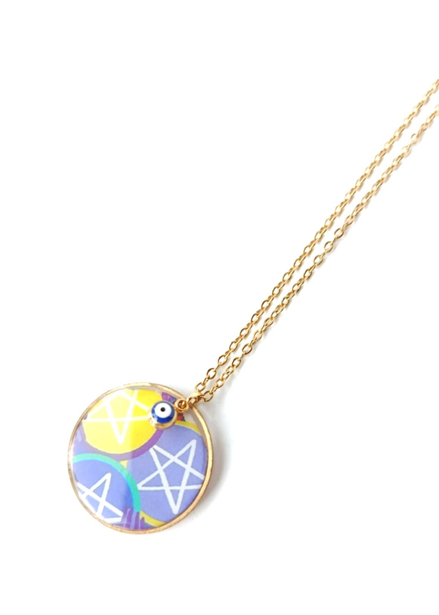 Chaîne avec Pendentif Upcyclé en Carte de Tarot Recyclée - Pentagramme Protecteur