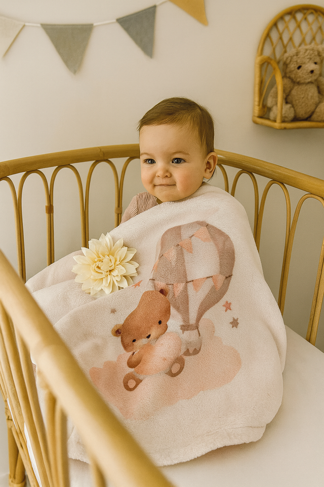 Couverture ourson montgolfière