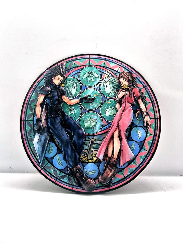 Vitrail 3D sur son support - Final Fantasy VII - Zack et Aerith