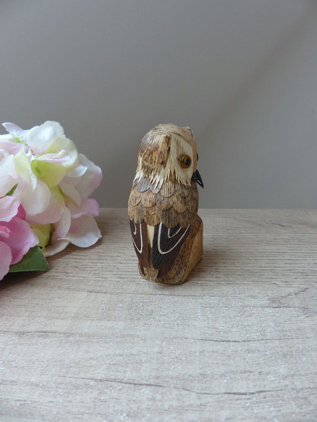 Figurine hibou en paille peint à la main – Sculpture artisanale vintage pour décoration bohème champêtre et maison de campagne, idée cadeau