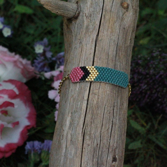 Bracelet kaki doré noir rose#1