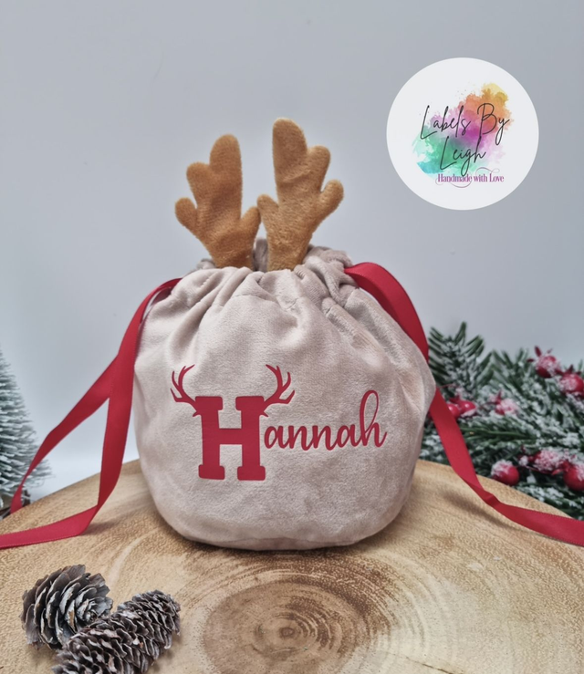 Personalised Reindeer Velvet Bag