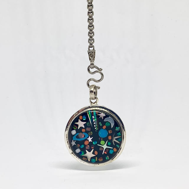 Pendentif Galaxy HIGH SKY argent massif et pierres naturelles 